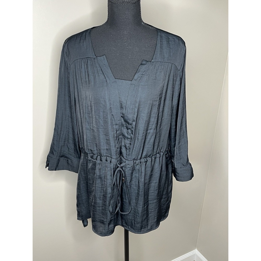 Simply Vera Vera Wang Black V Neck Waist Tightener Shirt Blouse Size Large